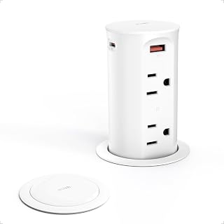 VILONG Pop Up Outlet for Countertop,Recessed Power Strip 2.5-Inch Hole,Tamper Resistant Receptacle,65W USB C,4 Outlets,Space Saver for Kitchen,Office Desk,14 AWG Extension Cord,ETL Listed (White)