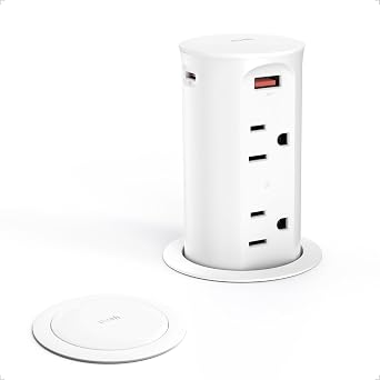 Pop Up Outlet for Countertop 2.5-Inch,Recessed Power Strip,20W USB C,4 Outlets,Space Saver for Kitchen,Office Desk,Tamper Resistant Receptacle,ETL Listed White, USB-20W