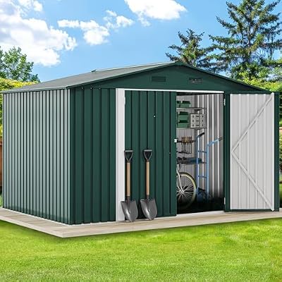 DWVO 6x8ft Large Outdoor Storage Shed, Heavy Duty Metal Tool Sheds with Lockable Door & Air Vent for Backyard Patio Lawn to Store Bikes, Tools, Lawnmowers, Green