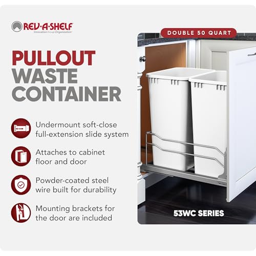 Image of Rev-A-Shelf Double Pullout Trash Can w /Soft-Close Slides, 14.5 inch Min Opening