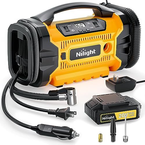 Nilight Portable Air Compressor Tire Inflator AC/DC Dual Power Sources Tire Pump 160PSI Dual Motors Fast Inflate Auto Shutoff Air Pump for Cars&Inflatables Inflation/Deflation,2 Yrs Warranty,12 Volts