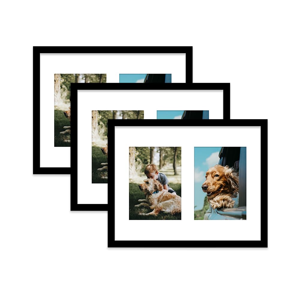 Black Multi Photo Frame - Holds 2 x 7x5 Pictures, Family Collage Picture Frame for Wall Display, 14x11 Frame size, Set of 3