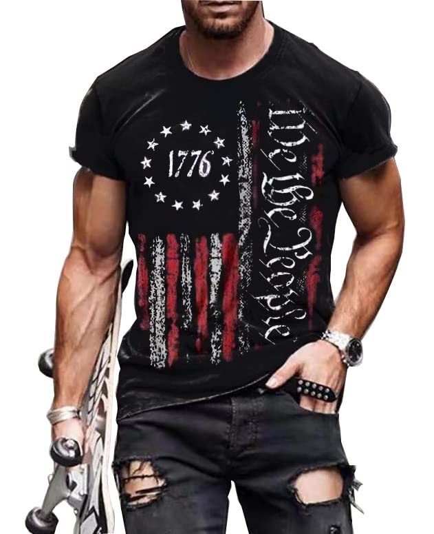 Mens Shirts Casual Short Sleeve Flag T Shirts Fashion Graphic Tee Top