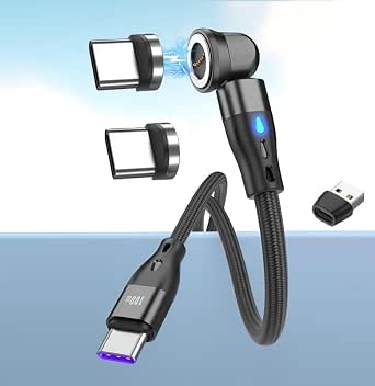 Магнитный USB-кабель 540° 100 Вт 1,8 м, быстрая зарядка и сильный магнит, Type-C — Type-C (2 наконечника), максимальная мощность 1