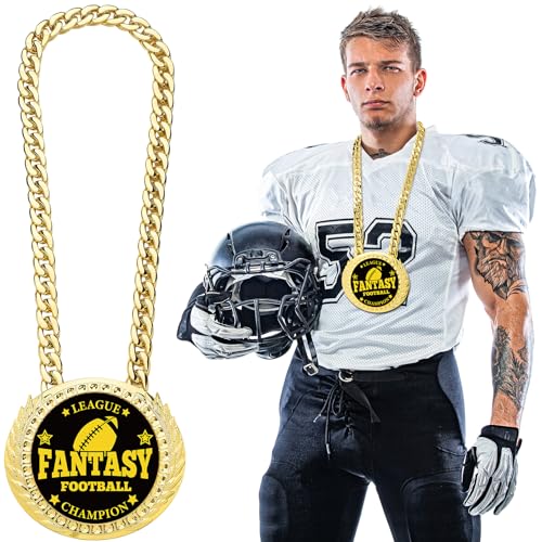 Quelay Fantasy MVP Football Turnover Chain Medal 6' Big Champ Award Necklace Chain Football Sports Gifts Winner Prize Trophy for Adults Player Team Competition Party Favors(Classic,Gold)