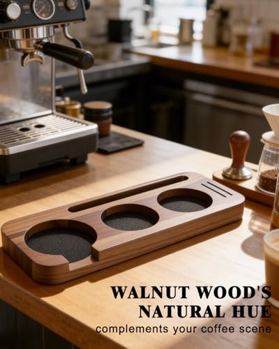 Image of 51-58mm Espresso Tamping Station, 3-Slot Premium Walnut Espresso Organizer Station, Non-Slip Espresso Machine Accessories for Barista Countertop, Coffee Gifts for Coffee Lovers