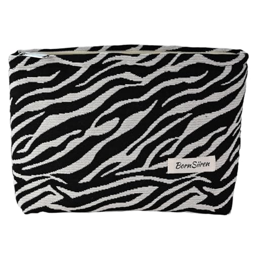 BornSiiren Zebra Print Makeup Bag, Cosmetic Bag for Women, Large Capacity Toiletry Bag,Zipper Pouch, Travel Accessories Storage with Lining