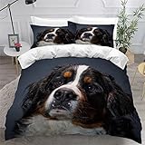 Juego de ropa de cama tamaño King con estampado 3D de perro de montaña bernés para adultos, adolescentes, niñas, niños, funda de edredón suave, transpirable, antialérgica, con funda de almohada,