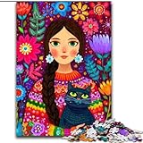 Puzzles pour Adultes 1000 pièces Puzzle Fille Russe et Chatte Jouets éducatifs Jeux familiaux Jeu éducatif pour Anniversaire, Noël 26x38cm