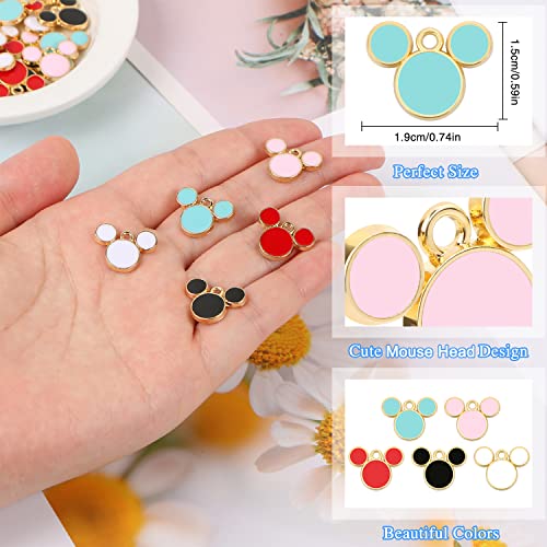 Ccozn 40 Pcs Mouse Charms, 5 Colors Mouse Head Pendant Key Ring Colorful Acrylic Mouse Beads For Women Girls Diy Crafting Cartoon Mouse Keychains With Box #TOP1