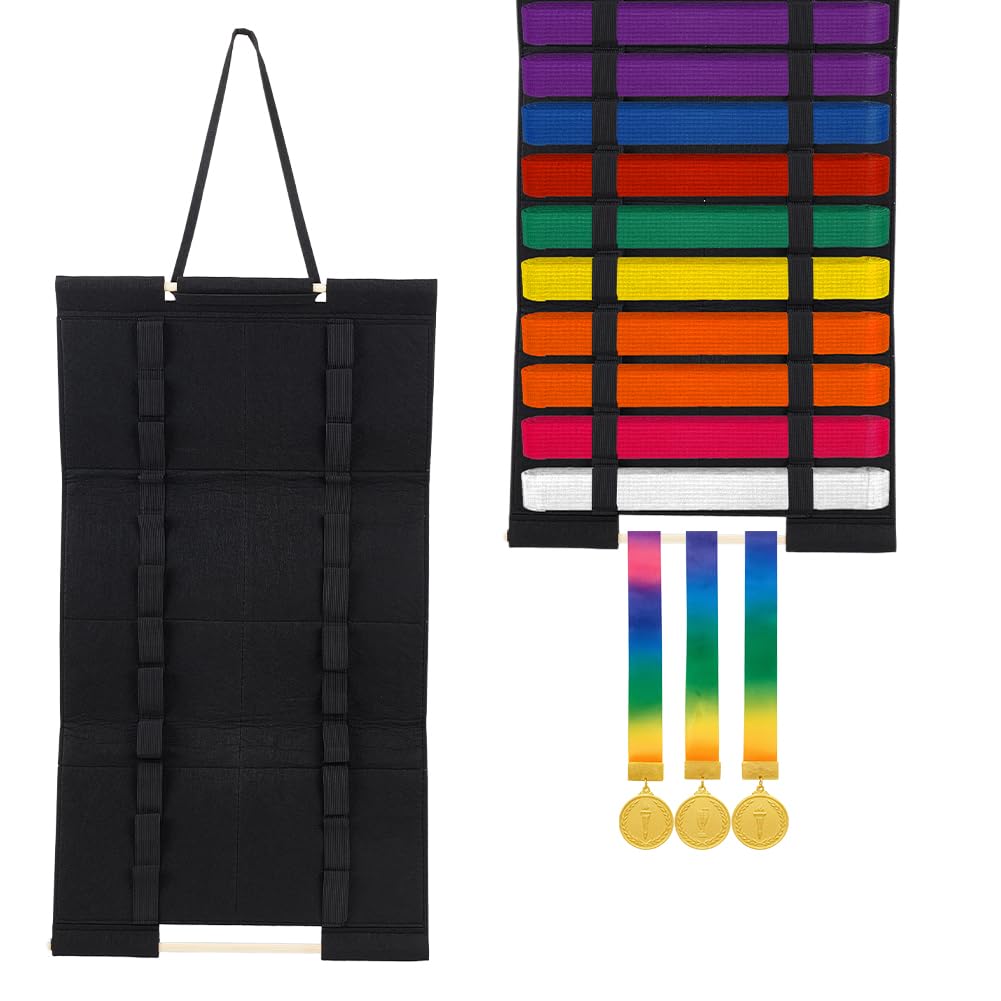 NBEADS 2 Pcs 24 Belts Karate Belt Display Rack, Wall Hanging Martial Arts Belts Organizer Taekwondo Belt Display Holder with Medal Hanging Rack for Martial Arts Learner