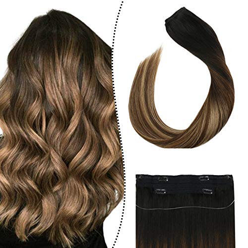 Halo Hair Extensions, Ugeat Human Hair Halo Extensions 100 Real Remy Brazilian Hair Extensions 80G Invisible Halo Wire Hair Extensions Natural Straight Hair 18" Balayage Color #1B/4/27