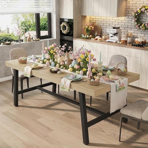 Image of IDEALHOUSE Rustic Dining Table for 6-8 People, 70 inch Long Rectangle Kitchen Table, Industrial Farmhouse Wooden Kitchen Tables with Sturdy Metal Frame, Dining Room Table for Office, Home