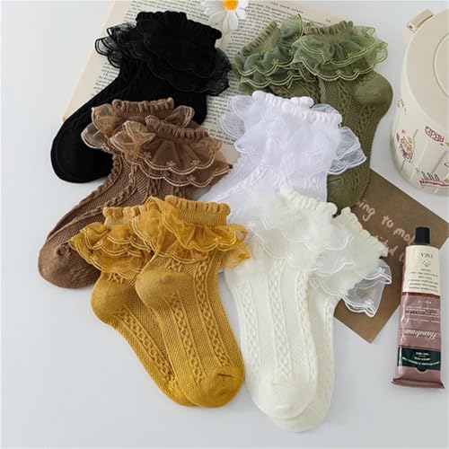 Ruffle Socks 6 Pair Summer Girls Ruffle Frilly Kids Cotton Socks(Color E,M 4-6Years)4