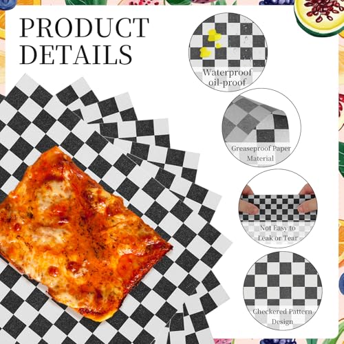 QUARKZMAN 150 Stück Wachspapier Blätter Für Lebensmittel 7 x 7 Zoll Fettdichte Einwickelpapier Blätter Karo Muster Quadratische Lebensmittelkorb Einlagen Für Sandwich Hamburger Brot Schwarz