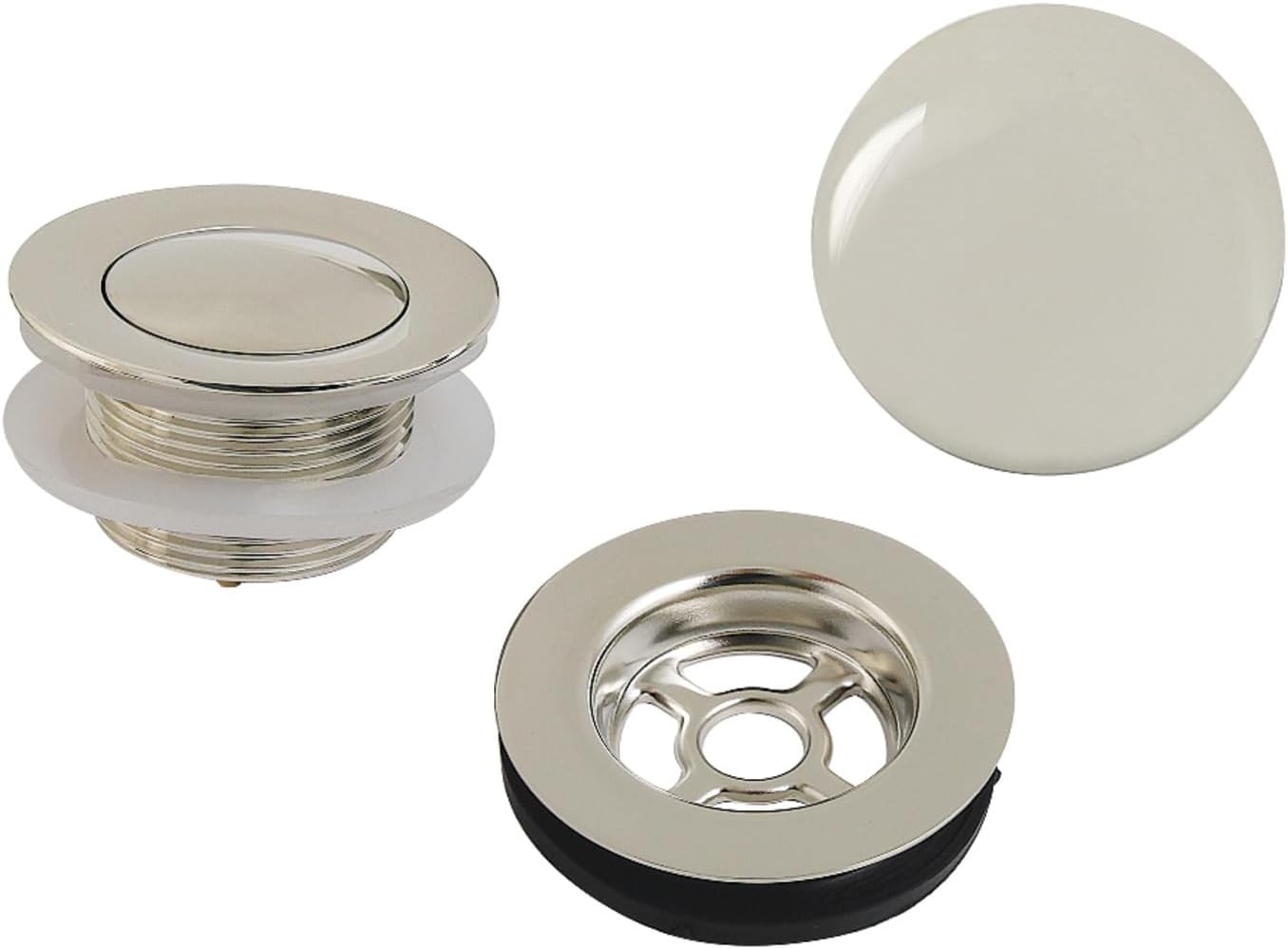 Kingston Brass VTDETRIM6 Trimscape Toe Touch Tub Drain Trim Kit with Overflow Plate, Polished Nickel