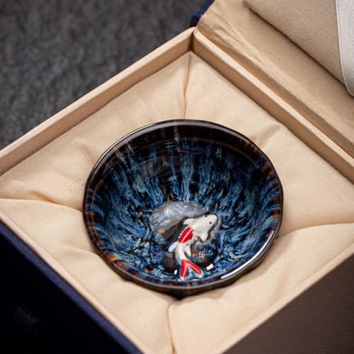 FLYILIA 湯呑み 湯飲み茶碗 窯変 陶磁器 錦鯉 ティーカップ 湯呑み茶碗 湯飲み 来客用 家庭用 業務用 おしゃれ 陶器 磁器 紅茶 緑茶 日本茶 中国茶 台湾茶 カンフー茶芸 工芸茶 花茶 玉露 焙じ茶 リーフティー ハーブティー ウーロン茶 茶