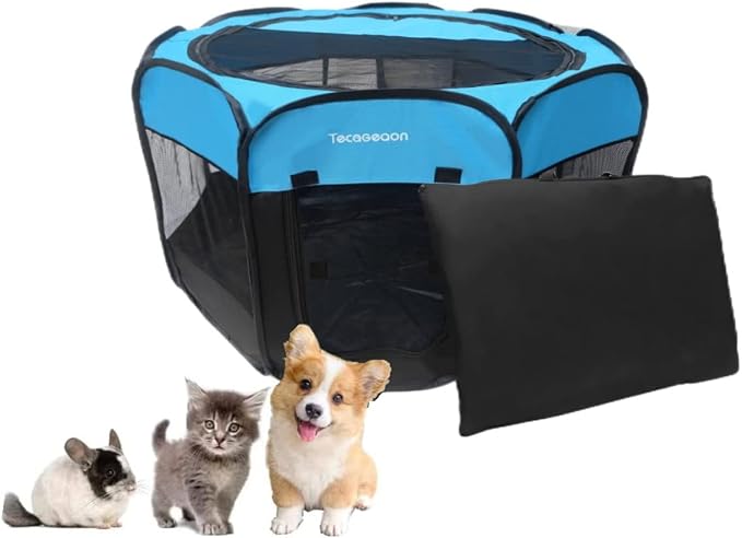 Tecageaon Portable Foldable Pet Playpen Exercise Pen Kennel Tent Carrying Case