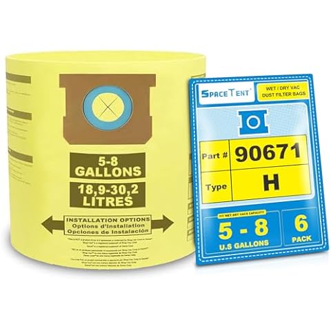 SpaceTent 6 Pack Type H High Efficiency Vacuum Filter Bags Part # 9067133 - Compatible with Shop Vac 5-8 Gallon Wet/Dry Vacs 90671 9067100 Cover