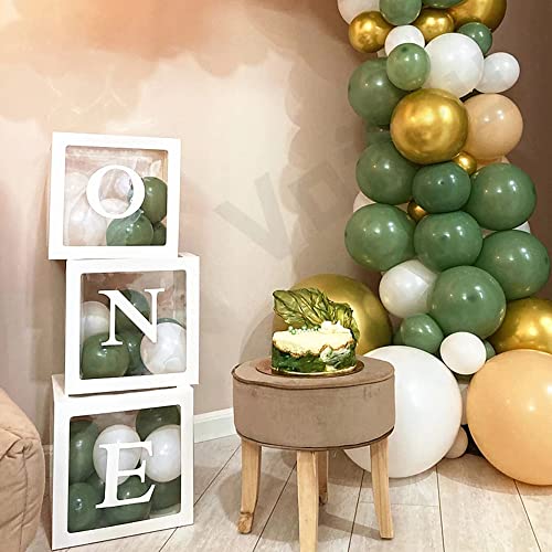 Image of Sooyee First Birthday Decorations For Boy Or Girl, 3 Pcs ONE Balloon Boxes For 1st Birthday, Baby Clear Blocks Party Decor With ONE Letters For Photoshoot Props, Cake Smash Backdrop