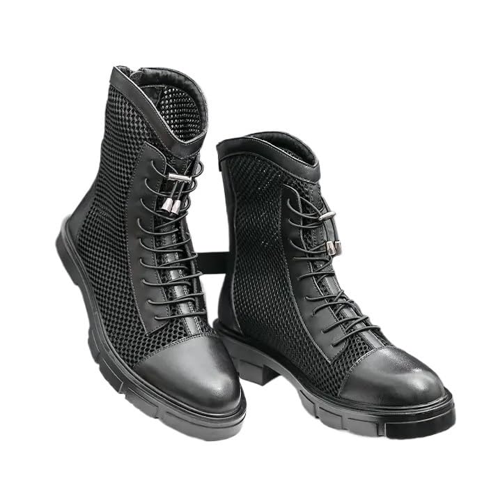 "Men's Breathable Leather Tall Boots with Mesh Panels, Lightweight Cushioned Insole Hiking Boots for Outdoor/Casual Wear2