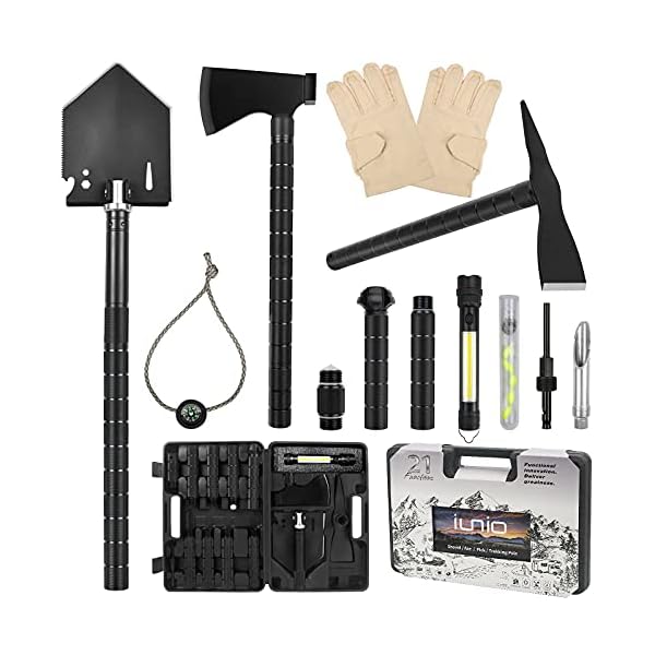 iunio Survival Shovel Axe Kit Camping Shovel Axe OffRoading Multitool