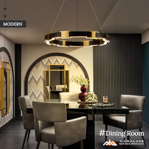 Image of LED Ring Chandelier Modern Black Gold Chandeliers for Dining Room Dimmable