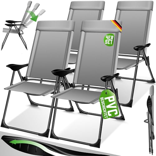 KESSER® 4er Set Gartenstuhl Hochlehner Alu Klappstuhl 7-Fach Verstellbar mit Armlehnen Atmungsaktiv klappbar Campingstuhl Balkonstuhl Klappsessel Garten Terrasse, Grau
