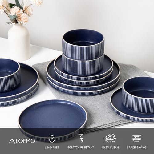 Image of Dinnerware Set Service for 6, 18-Piece Ceramic Plates and Bowls Set, Chip & Scratch Resistant, Microwave and Dishwasher Safe, Modern Minimalist Tableware for Everyday Use, Matte Blue