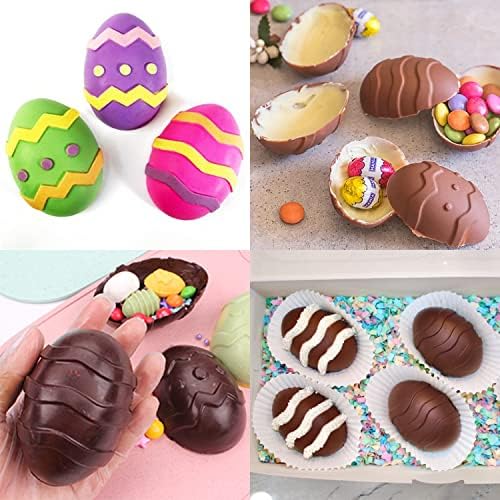 3Pcs Large Egg Moulds, 21cm Non-Stick Silicone Moulds, 6 Cavity Bakeware Jelly Mould, Cake Baking Molds for Easter Party (Pink, Blue & Yellow)