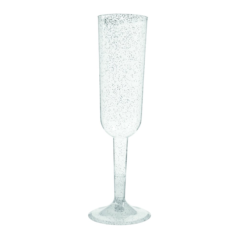 Elegant Silver Glitter Plastic Champagne Flutes - Ideal for Parties & Events -4ct