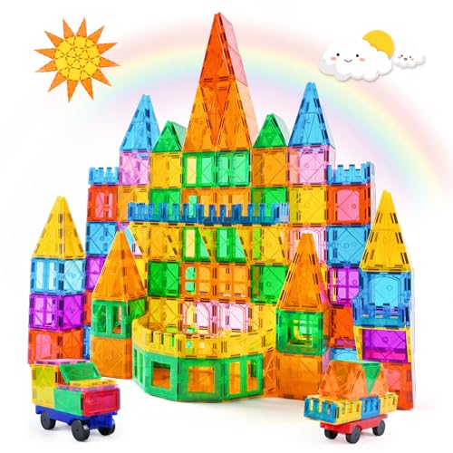 Katiago Construction Magnétiques Enfants100 Pièces Jeu de Éducatifs Cadeau pour Garçons et Filles Jouets Magnétiques Plus Forts Blocs de Constructions Aimantés, STEM 3+ an
