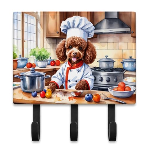 Caroline's Treasures Chocolate Poodle The Chef Leash or Key Holder Wall Hooks, Key Hooks Holder, Coat Rack Wall Mount, Coat Hooks, Hooks for Hanging Keys, Towels, Aprons, Leashes