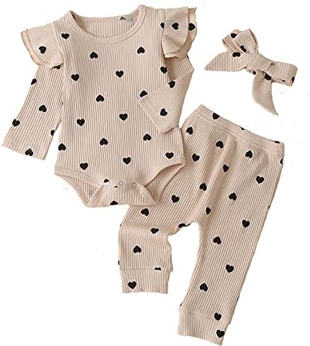 Fullfamous Infant Baby Girl Clothes Outfits,Fall Winter Romper Christmas Clothing Set 6-9 months Ecru Heart