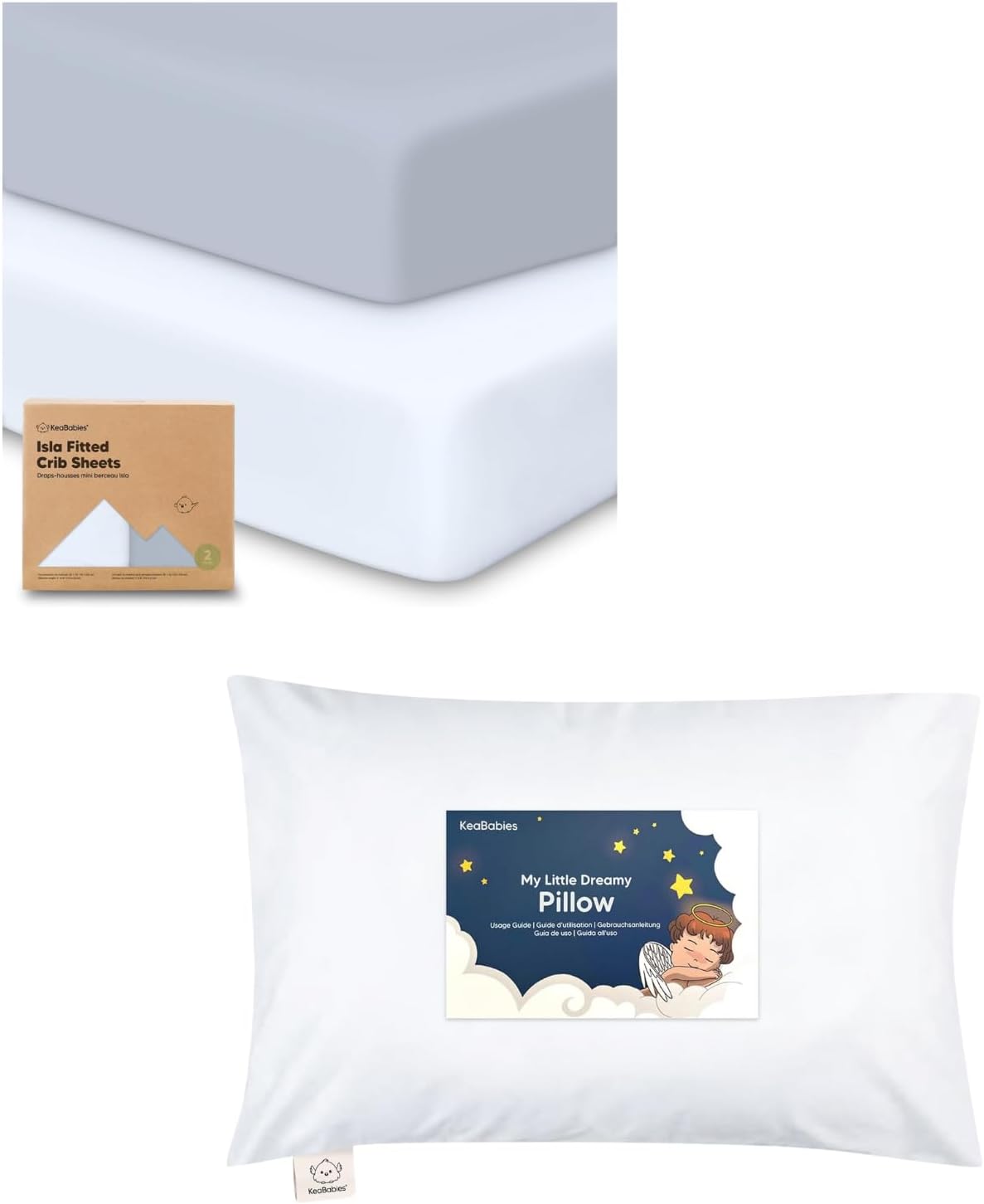 Keababies 2-Pack Crib Sheets for Boys, Girls and Pack and Toddler Pillow with Pillowcase - Fitted Baby Crib Sheets for Toddlers - 13X18 Soft Cotton Toddler Pillows for Sleeping