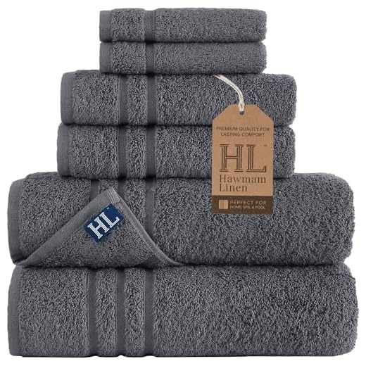 Hammam Linen 6-Piece Grey Bath Towels Set Original Turkish Cotton Soft, Absorbent and Premium Towels Set for Bathroom and Kitchen 2 Bath Towels, 2 Hand Towels, 2 Washcloths (Cool Grey)