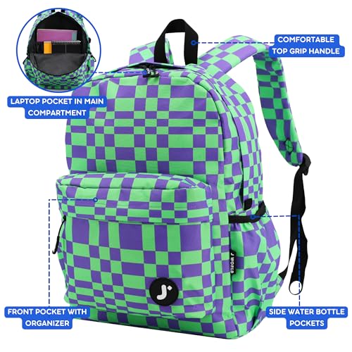 Image of J World Oz Middle School Backpack for Kids. Cute Laptop Bookbag for Girls Boys, Pixel Checkers