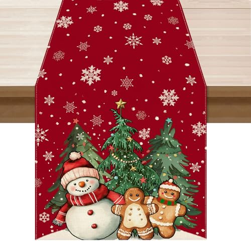 Festive Snowman & Gingerbread Man Holiday Table Runner