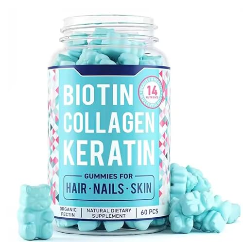 Biotin Collagen Keratin Gummies for Hair, Nails and Skin, 60 Pieces, with 14 Nutrients