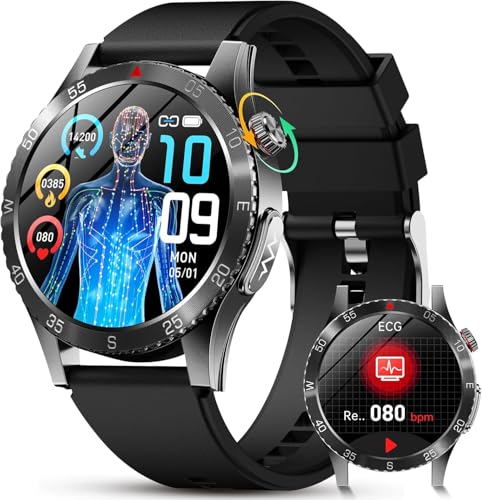 YUPENG Relógio inteligente homem com ECG/HRV/BMI, 1,43" AMOLED redondo Smartwatch com chamada Bluetooth, monitor de sono/pressão arterial digital pulseira fitness para Android/iOS (preto)