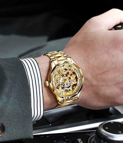 Image of OUPINKE Automatic Watch for Men Self Winding Skeleton Mechanical Luxury Tungsten Steel Bracelet Waterproof Date Day Wrist Watches