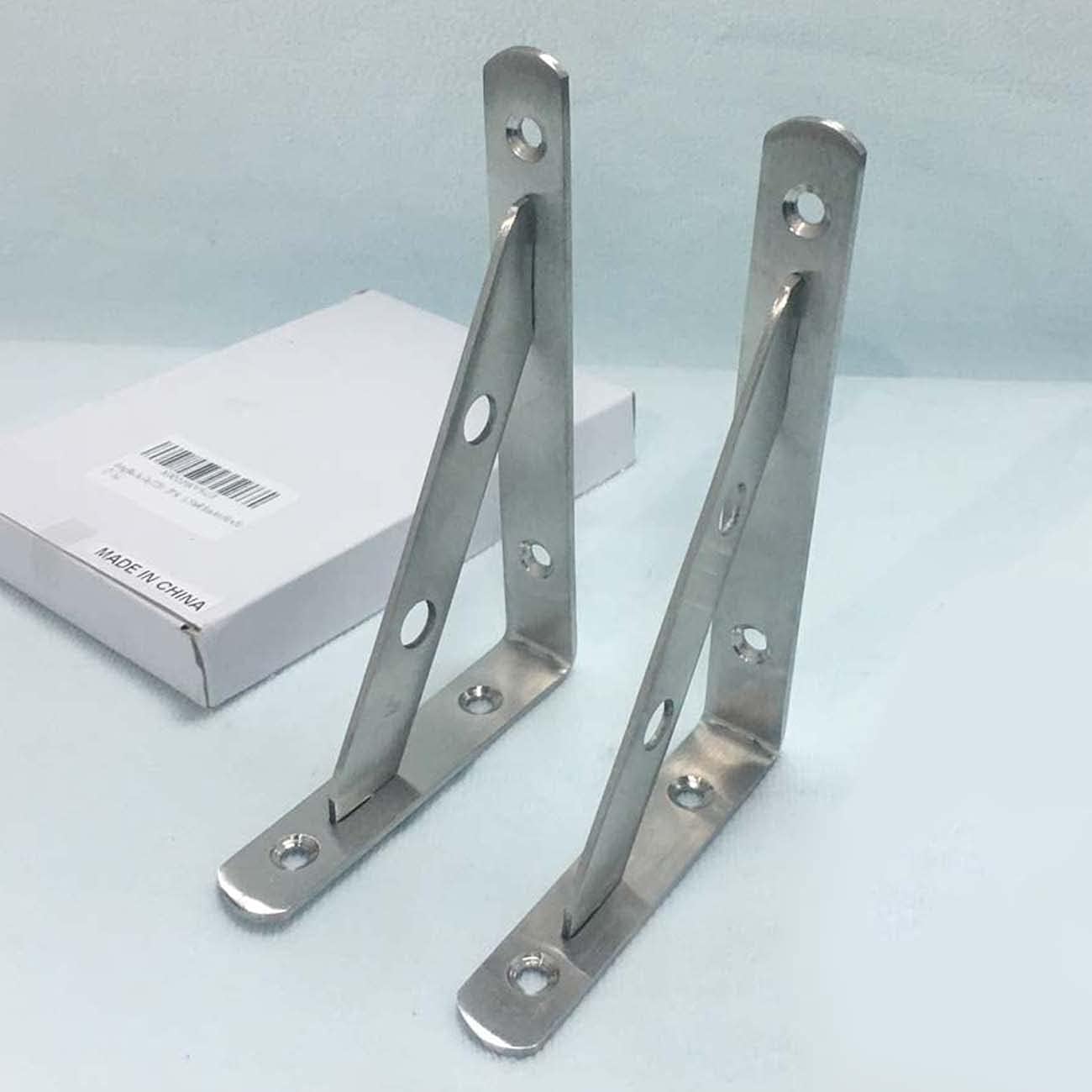 Heavy Duty Shelf Bracket, 6x4 Inch l Brackets, Shelf Support Corner Brace Joint Right Angle Bracket for Shelves,Brushed Finish (1 Pair)