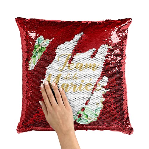 Coussin de mariage team de la mariée rouge à sequins pour décorer un EVJF festif