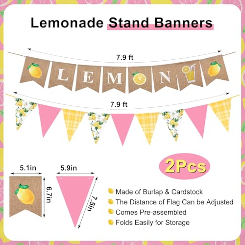 Image of Glitopper 204 Pcs Lemonade Stand Supplies Kids Include 1 Gallon Lemon Plastic Drink Dispenser Burlap Banner Lemonade Apron and 100 Paper Cups with Lids Straws for Summer Lemon Stand Birthday (Pink)