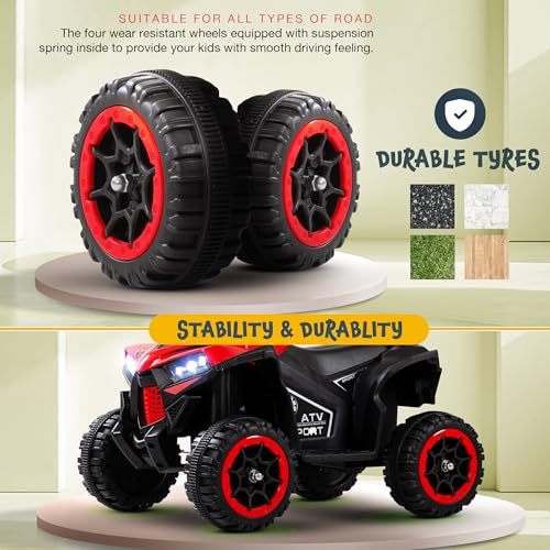 Baybee Monstro ATV Battery Operated Electric Bike for Kids | Rechargeable Ride on Baby Big Bikes with Light, USB & Music | Beach ATV Bike | Electric Bike for Kids 2 to 5 Year Boys Girls (Red) - Image 7