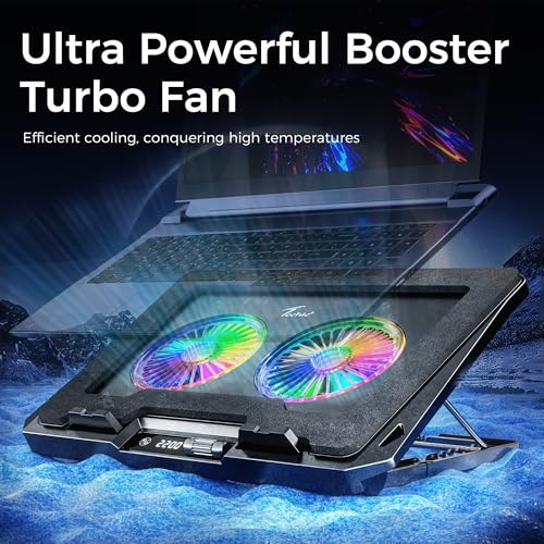 Image of Techie AeroTwin Pro Laptop Cooling Pad with Dual 110 mm High Airflow Turbo Fans | Touch LCD RGB Control with 10 Lighting Modes | Adjustable Laptop Stand with Phone Holder for Laptop and Tablet