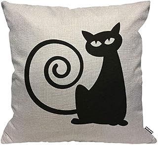 HGOD DESIGNS Cushion Cover Cat Black Cat with Funny Circle Tail Throw Pillow Cover Home Decorative for Men/Women/Boys/Girls Living Room Bedroom Sofa Chair 18X18 Inch Pillowcase