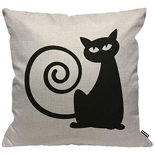 HGOD DESIGNS Housses de Coussin Chat noir chat avec dr?le cercle queue Taies d'oreillers Maison Décoration Pour Hommes Femmes Garçon Fille Chambre Salon Canapé Voiture Coussins Oreillers 45 x 45 cm