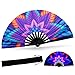 SYNTECSO Folding Hand Fan for Rave, UV Glow Fan, Large Bamboo Fan for Drag Queen, Women and Men Gift，Chinese Japanese Clack Fan for Parties, Music Festivals, EDM and Decoration