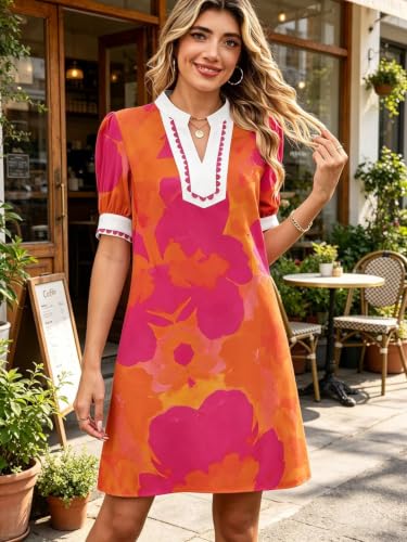 Image of Wkior Women's Summer Trim V Neck Mini Dresses with Pockets (S-XL)